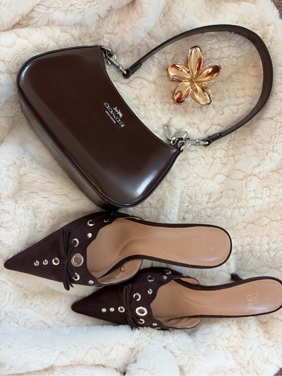 Coach Shoes - SOLD Coach Brown Leather Shoulder Bag with Dark Brown Pointed-Toe Eyelet Mules
